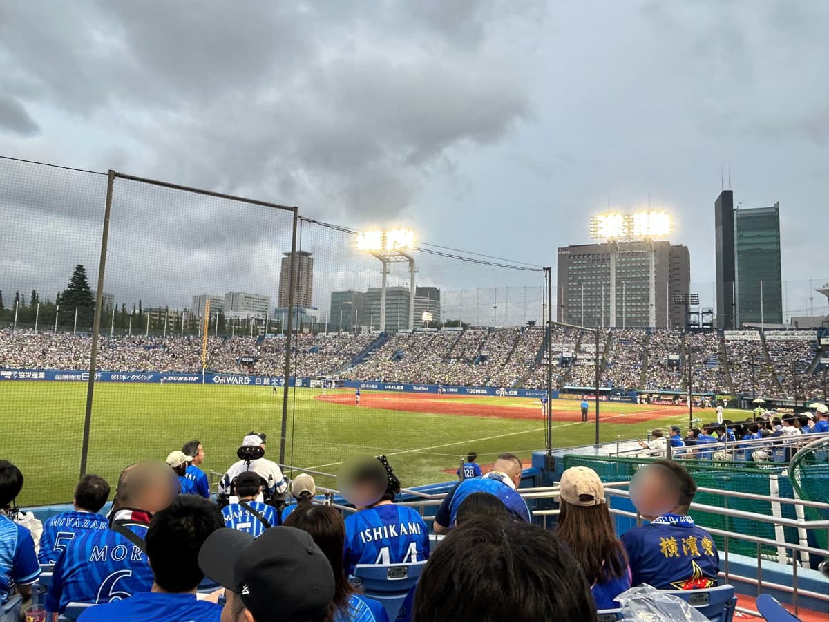 View of the field at Jingu Stadium from the visiting side
